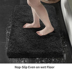 Small Bathroom Rug 17x24 Non Slip Black Fluffy Bath Mat for Bathroom Floor Washable Plush Luxury Bath Rug for Tub Soft Shaggy Shower Mat