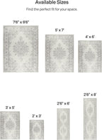 ReaLife Rugs Machine Washable Area Rug - Living Room Bedroom Bathroom Kitchen Entryway Office - Padded Low Pile Stain Resistant Premium - Boho Farmhouse Vintage - Paige - Ivory 5' x 7'