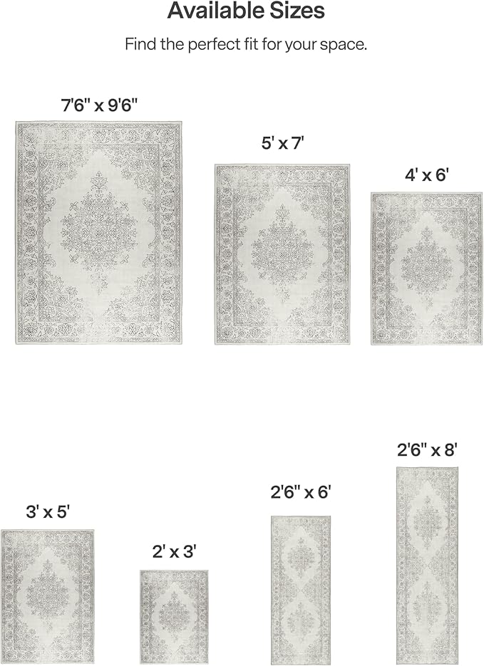 ReaLife Rugs Machine Washable Area Rug Runner - Living Room Bedroom Bathroom Kitchen Entryway Office - Padded Low Pile Stain Resistant Premium - Boho Farmhouse Vintage - Paige - Ivory 3' x 5'