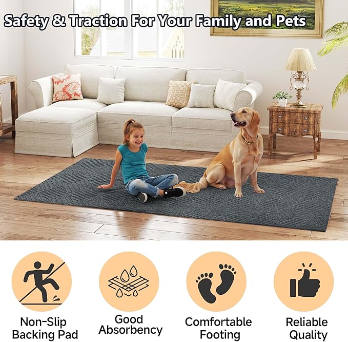 jxgzyy Commercial Front Door Mat 3'11" x 2'8", Non-Slip Indoor Outdoor Doormat, Heavy Duty Runner Rug for Entrance, Porch, Patio, Garage, High Traffic Area, Dark Grey