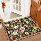 Floral 2x3 Area Rug Machine Washable Soft Print Boho Carpet Non Slip Doormat Low Pile Flower Area Rugs for Living Room Bedroom Nursery Kitchen Dining Room Indoor-Black/Yellow/Red