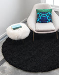 Unique Loom Solid Shag Collection Area Rug (4' 1" Round, Jet Black)