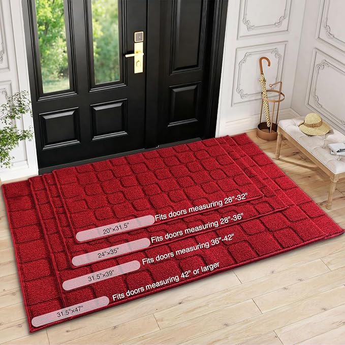 Large Front Door Mat Outside Entrance, Outdoor Indoor Door Mats for Entryway, Entrance, Entry, Patio, Waterproof Non Slip Doormat, Low-Profile, 31.5" × 47“, Red