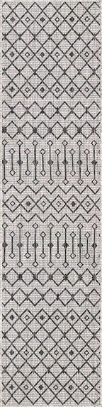 Unique Loom Outdoor Trellis Collection Area Rug - Tribal Trellis (2' x 8' Runner, Gray/ Black)