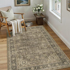 4x6 Washable Brown Area Rug Vintage Entryway Office Carpet Non-Slip Soft Low Pile Distressed Indoor Throw Rug for Living Room Bathroom Dining Room