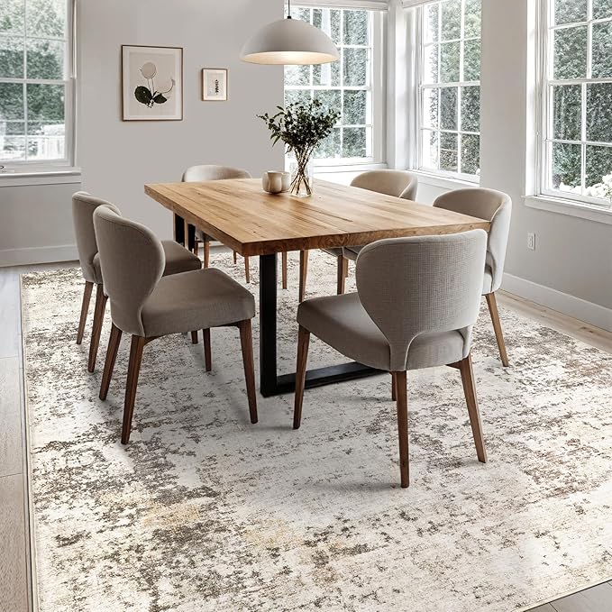 6x9 Area Rug Living Room Rugs - Washable Neutral Modern Abstract Soft Thin Large Rug Indoor Floor No Slip Rug Carpet for Bedroom Under Dining Table Home Office Decor - Dark Brown