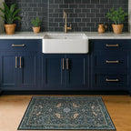 Washable Floral Small 2x4 Thin Door Mats for Inside Entry, Dark Blue Bird Non Slip Kitchen Rug, Low Pile Bathroom Rug, Traditional Carprt for Bedroom Besdide Bed