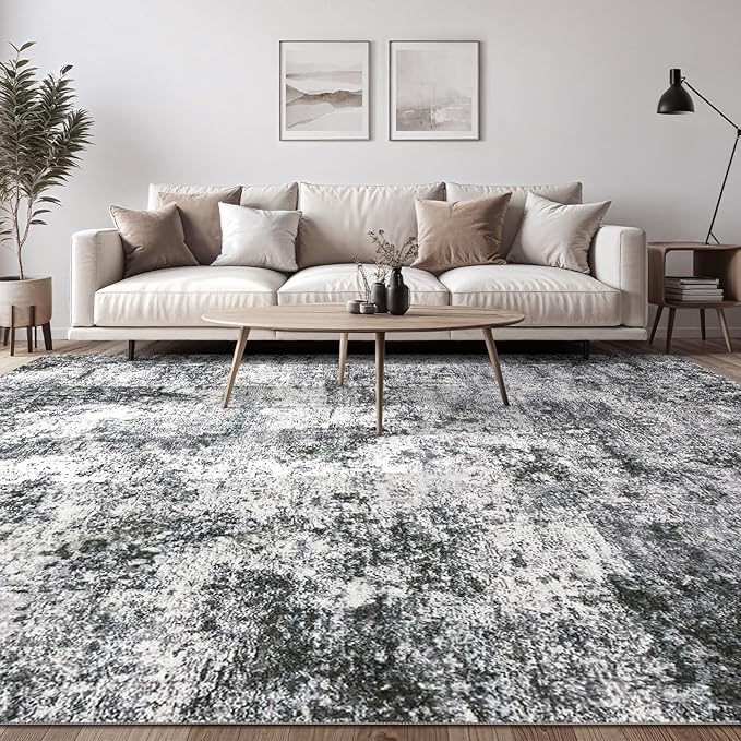 Area Rug Living Room Rugs - 7x10 Washable Large Soft Indoor Neutral Modern Abstract Low Pile Rug Carpet for Bedroom Dining Room Farmhouse Home Office - Grey