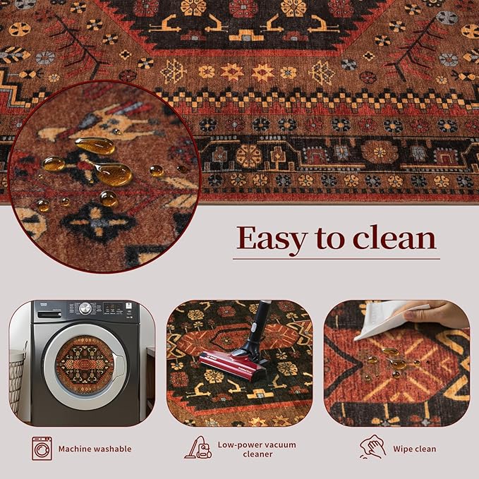 Ciicool Washable Non Slip Runner Rug, 2x6ft Hallway Rug Vintage Kitchen Rugs Red Carpet for Entrance Bedroom Bedside Living Room Kitchen Laundry Bathroom Decor