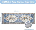 COMSLE Boho Runner Rug, 2' x 8' Washable Area Rugs for Hallway Faux Wool Small Kitchen Distressed Throw Rug Non-Slip Laundry Room Carpet Runner for Entryway Indoor Door Mat Bedroom
