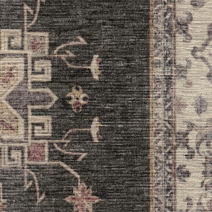 RUGGABLE Washable Vintage Area Rug – Verena Dark Wood 8x10, Stain-Resistant, Non-Slip – Large Machine Washable Rugs for Living Room, Bedroom, Hallway, Entryway & Office–with Standard Pad