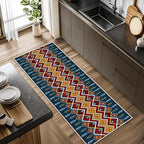 Dark Blue Runner Rug, 3x12ft Red Yello Diamond Hallway Decor Carpet, Corridor & Foyer Long Accent Rug, Entrance Non-Slip Mat Washable Rugs, Southwestern Stylish Home Decor Runner