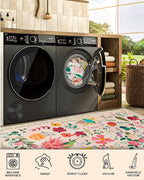 Boho Washable Area Rug 4x6 – Floral Low Pile Non-Slip Carpet for Living Room, Bedroom, Office, Playroom, Entryway, Kitchen, Dining Room (Beige)