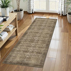 Washable Area Rug 2'6'' x 8' Vintage Traditional Persian Mat - Foldable Distressed Non-Slip Machine Washable Carpet for Living Room Bedroom Kitchen Home Decor - Mocha and Taupe