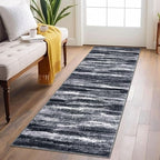 Modern Abstract Runner Rug 2x6, Black Grey Washable Entryway Runner Non-Slip Soft Hallway Rug Runner Thin Print Faux Wool Carpet for Kitchen Bedroom Laundry Room Indoor