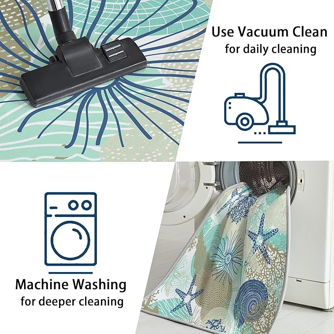 Tritard Coastal Area Rugs Nautical Beach Themed Non-Slip Machine Washable Rugs Modern Floor Carpet for Living Room Bedroom, 8x10, Navy