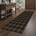Easy Jute Checkered Runner Rug, 2x6 Coffee Modern Washable Rugs Runner for Hallway Non-Slip Kitchen Runner Rug, Geometric Diamond Indoor Outdoor Carpet for Porch Laundry Entryway