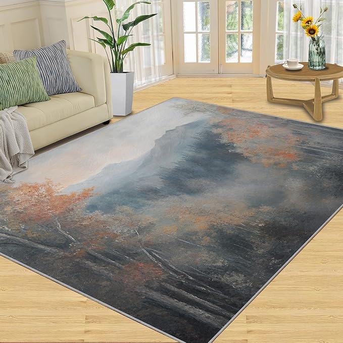 2x3 Autumn Forest Rugs for Entryway - Mountain Scenery Small Area Rugs, Oriental Charm Laundry Room Carpet Non Slip Accent Throw Rug for Bathroom Kitchen Sink Front Door