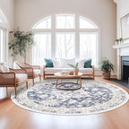 zesthome Washable Round Area Rugs - Non-Slip 6ft Round Rugs, Ultra-Thin Large Circle Rugs for Living Room, Soft Low Pile Rug for Bedroom, Kitchen, Nursery - Vintage Stain Resistant Round Rug