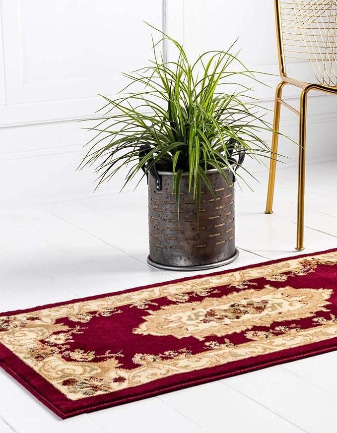 Unique Loom Versailles Collection Traditional Classic Floral Motif Area Rug (2' 7 x 12' 0 Runner, Burgundy/Ivory)