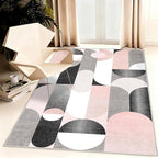 Pink Rug 3x5 Washable Area Rugs for Bedroom Living Room Kitchen Entryway Bedside,Modern Non Slip Carpet,Small Blush Grey Black