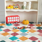 jinchan Macy Area Rug 3x5 Kids Washable Indoor Floor Cover Non-Slip Modern Soft Rug Elementary School Classroom Colorful Diamond Carpet for Nursery Playroom Daycare Living Room Confetti on Cream