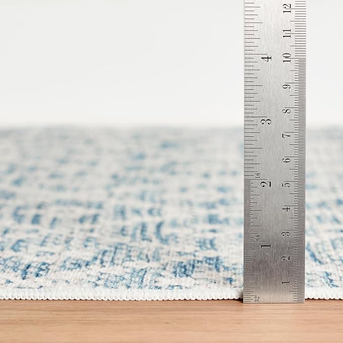 Dash & Albert Melange Diamond Blue Machine Washable Rug, 9.5 X 13.5 Feet, Blue Geometric Pattern
