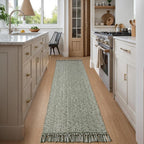 Collive Long Carpet Runners for Hallway 2x8ft, Washable Low Profile Front Entryway Rug Cotton Hand-Woven Kitchen Rug Runner, Olive Green/Cream Farmhouse Bedroom Rug for Laundry Room Entrance