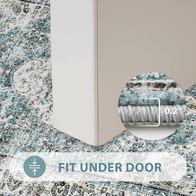 Uphome Bathroom Runner Rug, Distressed Tribal Farmhouse Blue Bathroom Mat, Large Bathroom Rugs Non Slip Washable, Oriental Retro Boho Bath Mat Runner for Bathtub Sink Hallway, 24x71 inch