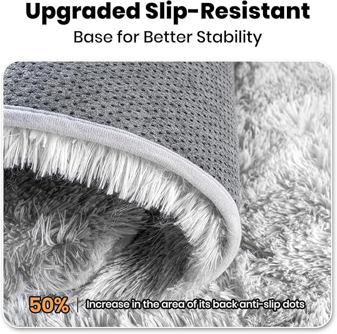 Zentavio Runner Rugs for Hallway 2x6 Shag Soft Bedroom Bedside Rugs Non Slip Fluffy Carpet for Kids Girls Boys Home Decor Aesthetic Dorm Nursery Tie-Dyed Grey White