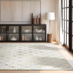 Phantoscope Washable Area Rug 6'x9' Non-Slip, Vintage Modern Boho Rugs for Living Room, Bedroom, Dining Room, Distressed Geometric Floral Pattern, Low-Pile Foldable Floor Carpet, Teal Floral/Beige