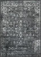 Morebes Washable Black 5x7 Area Rugs for Bedroom Non-Slip, Vintage Floral Rugs for Living Room, Soft Distressed Indoor Floor Retro Boho Throw Carpet for Dorm Playroom Home Office Foyer
