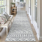 KUTA Boho Runners for Hallways 2.6x10 ft Moroccan Washable Runner Rug Non-Slip Vintage Grey Kitchen Rugs Ultra Soft Distressed Geometric Floor Carpet for Bedroom Laundry Living Room