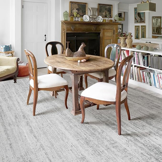 MUJOO 9x12 Area Rug,Washable Rugs for Living Room Bedroom Dining Room,Modern Abstract Large Non Slip Throw Carpet Indoor,Low Pile Accent Neutral Grey