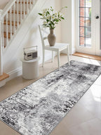 Washable Abstract Runner Rug, 2x6 Modern Area Rugs with Non-Slip Rubber Backed for Kitchen, Thin but Soft Contemporary Carpet Bedroom Entryway Hallway Decor, Dark Grey