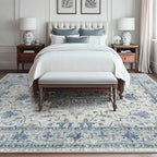 Area Rugs 6'x8' Washable Non-Slip, Floral Vintage Distress Print Pattern Medallion Carpet for Living Room Bedroom Dining Room, Light Blue Navy Beige Gray White