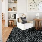 Wonnitar Moroccan 9x12 Area Rug for Living Room, Washable Black Rugs for Bedroom, Large Non-Slip Thin Dining Room Rugs for Under Table, Non-Shedding Soft Boho Floor Carpet Decor (Black,9'x12')