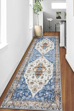 COMSLE Boho Runner Rug, 2' x 8' Washable Area Rugs for Hallway Faux Wool Small Kitchen Distressed Throw Rug Non-Slip Laundry Room Carpet Runner for Entryway Indoor Door Mat Bedroom