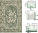 jinchan Green Floral 8x10 Area Rugs for Living Room - Machine Washable Vintage Distressed Design Soft Throw Rug Non-Slip Large Carpet for Bedroom Nursery Dining Room Home Office (8x10ft,Dark Green)