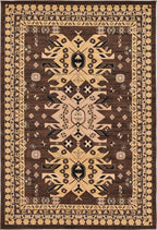 Unique Loom Taftan Collection Border Geometric Tribal Inspired Design Area Rug (6' 0 x 9' 0 Rectangular, Brown/ Tan)