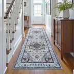 Runner Rug 2×6, Machine Washable Non-Slip Vintage Area Rug, Low Pile, Indoor Carpet Printed Floral Rugs for Living Room, Entryway, Kitchen, Bedroom,Blue