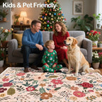 9x12 Area Rugs for Living Room Clearance Washable Boho Area Rug, Vintage Floral Non Slip Low Pile Large Rug for Living Room, Bedroom, Dining Room, Farmhouse (9 x 12 Beige Red)