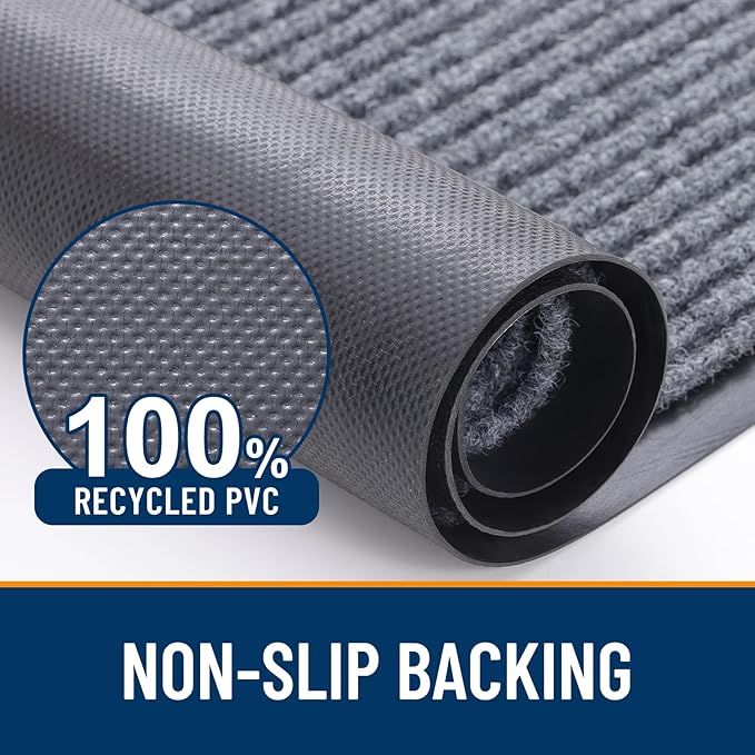 OLANLY Front Door Mat Indoor Outdoor Entrance, Waterproof Heavy Duty Doormat, Fade Resistant, Low Profile, Easy Clean Patio Porch Welcome Floor Mats for Entry, 35x23, Light Gray