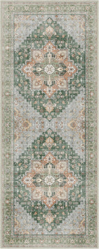 GENIMO 2'6"x8 Runner Rugs for Hallway, Machine Washable Non Slip Vintage Rugs, Low Pile Lightweight Soft Print Rug for enrtyway, Corridor, Home Office, Kitchen,Sage Green