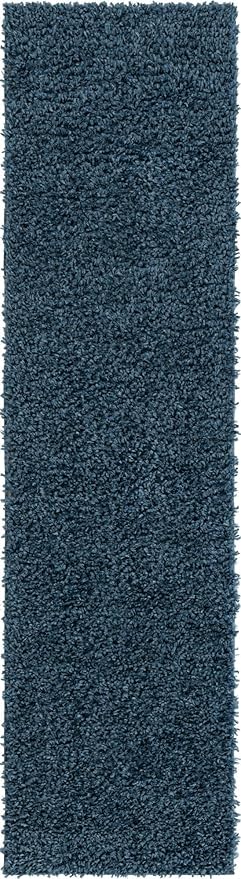 Unique Loom Davos Shag Collection Area Rug - Solid (2' x 8' Runner, Marine Blue)