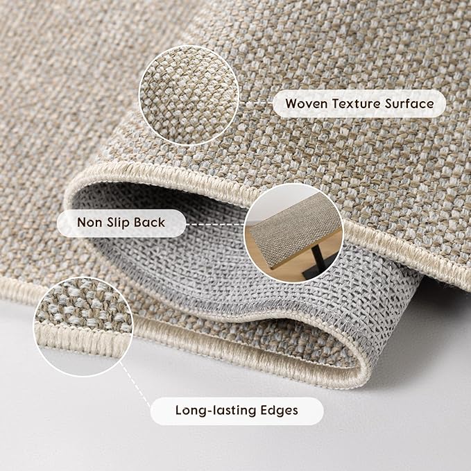 LBRO2M Easy Jute Solid Area Rug 9X12 Washable Rugs for Living Room Bedroom Natural Jute Look Indoor Outdoor Rug Durable, Solid Non Shedding Eco Friendly (9X12 Gray)