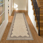 Scalloped Easy Jute Runner Rug,2x6 Kitchen Runner Rugs for Hallway Non Slip Washable Indoor Outdoor Carpet for Laundry Room Bedroom Entry 6ft
