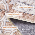 jinchan Floral 5x7 Area Rugs for Bedroom - Machine Washable Vintage Distressed Boho Design Throw Rug Stain Resistant Carpet Low-Pile Thin Non-Slip for Nursery Living Room Dining Room (5‘x7', Orange)