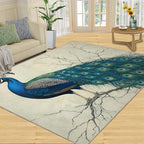 Peacock Area Rug 4x6-4x6 Rug, Peafowl Rugs for Living Room, Teal Turquoise Carpet, Modern Style Washable Area Rugs for Bedroom, Peacock Feather Carpet - Peafowl Home Decor & Gifts
