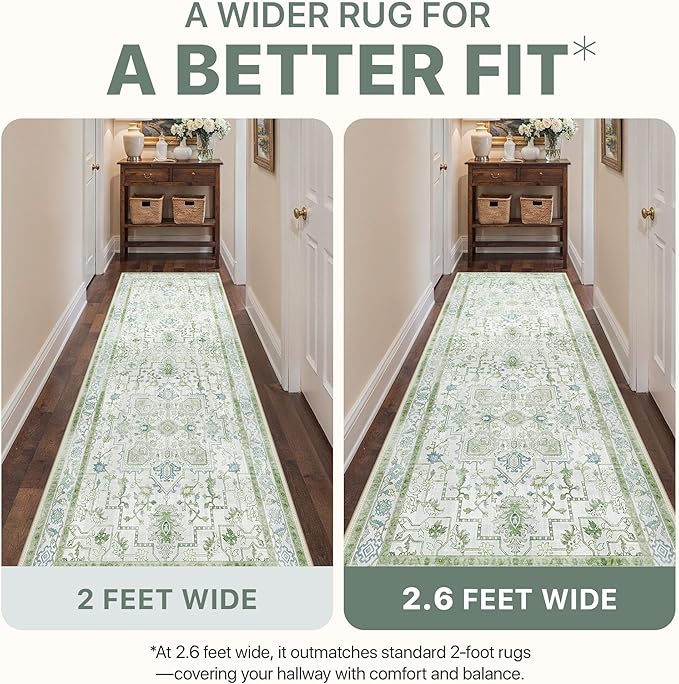 8x10 Area Rugs for Living Room, Machine Washable Non Slip Vintage Rugs, Low Pile Lightweigt Print Indoor Rug for Bedroom, Dining Room, Home Office, Cream Green